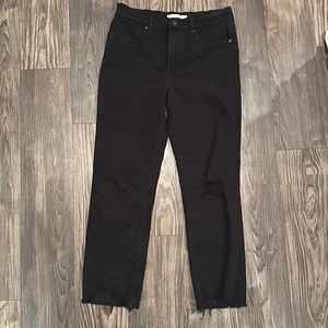 Levis 724 high rise straight crop distressed black jean